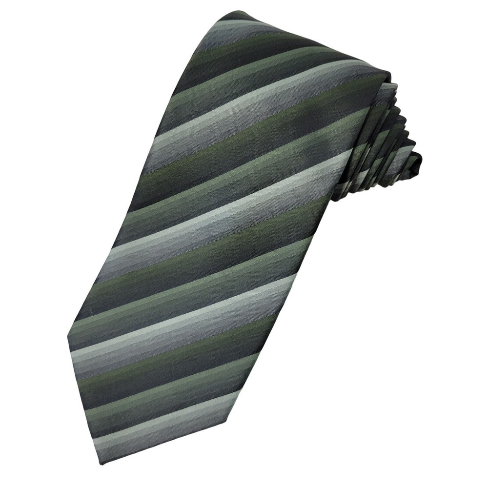 John Ashford Striped Necktie Men Shades of Green & Gray Polyester Earthy Natural